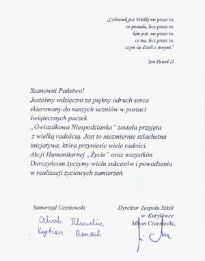 podziekowanie dyr