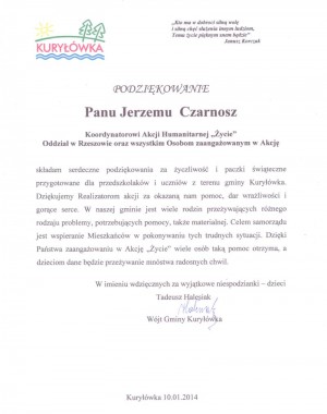 podziekowanie wojt